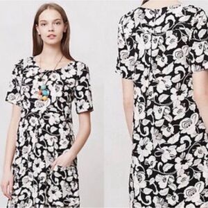Maeve by Anthropologie Zola Shift Dress Pockets Black White Floral Womens Sz 2